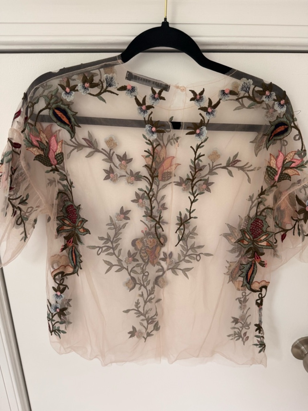 Zara Woman Embroidered Sheer Mesh Floral Top Nude Multi Size M - Picture 4 of 7